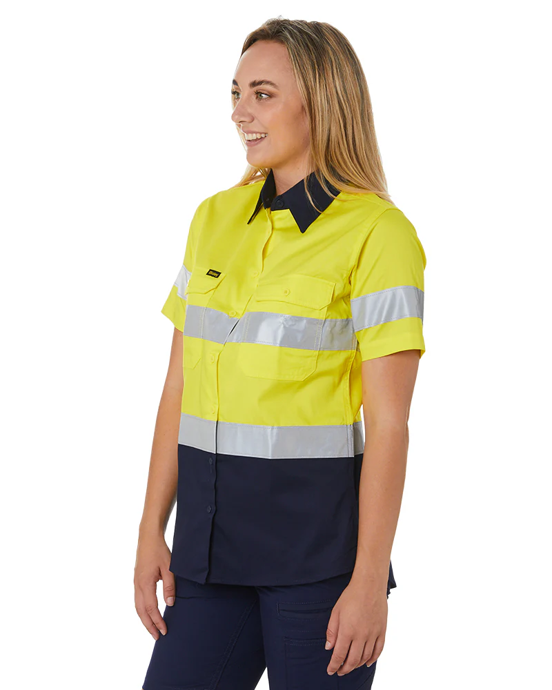 Womens Hi Vis Cool Lightweight SS Shirt with Tape - Yellow/Navy