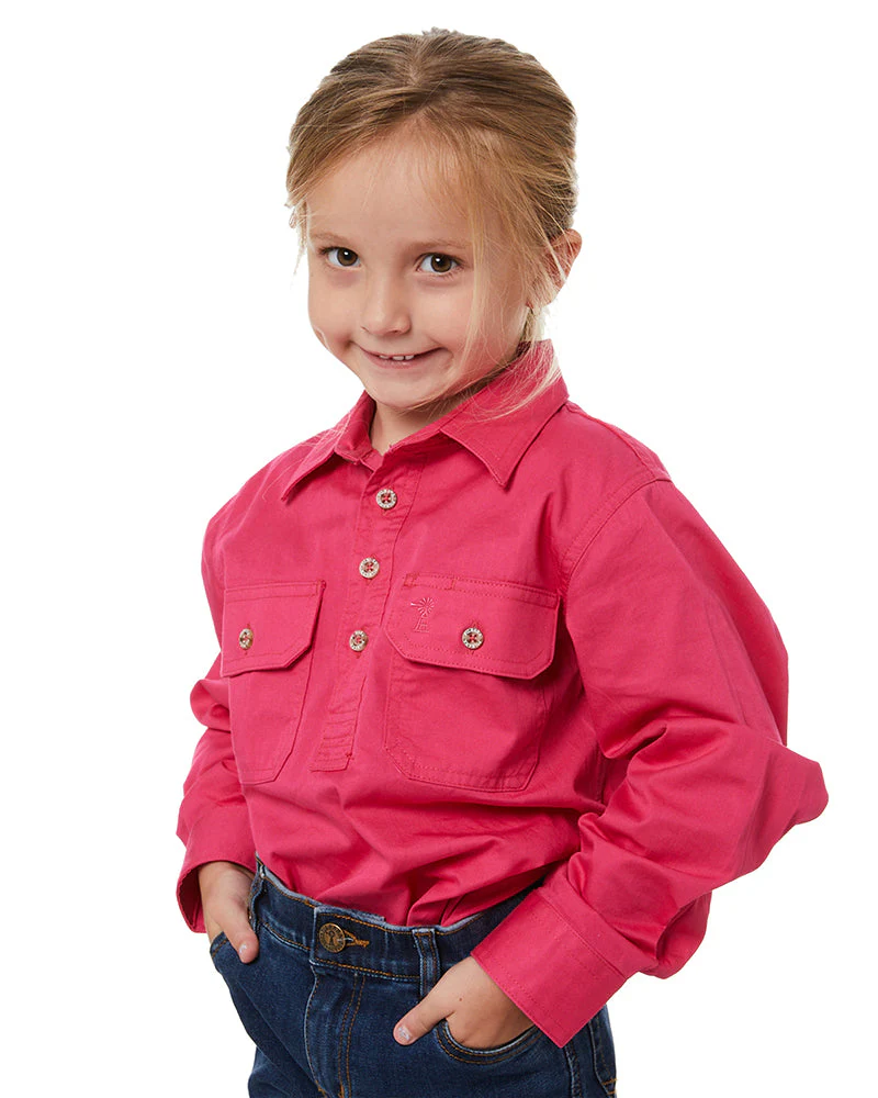 Kids Closed Front Shirt LS - Pink