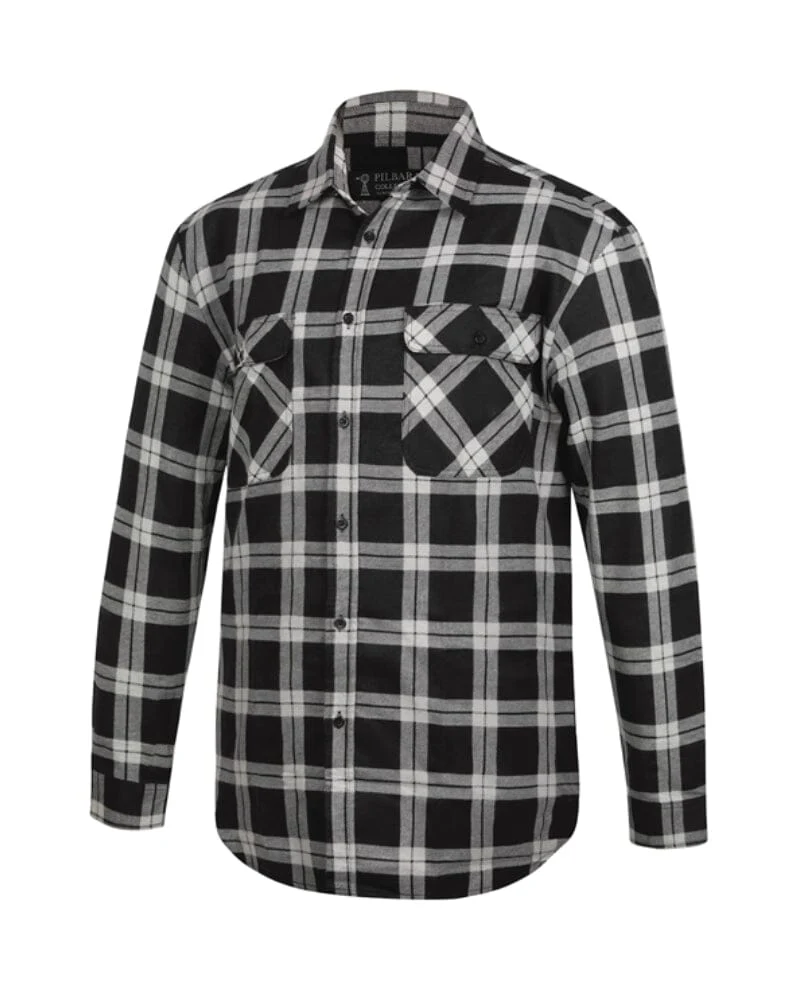 Open Front Flannelette Shirt - Black/Grey