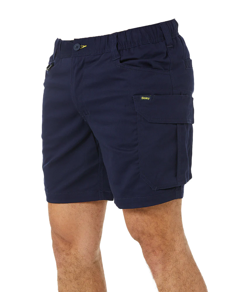 Stretch Cotton Elastic Waist Cargo Short - Navy