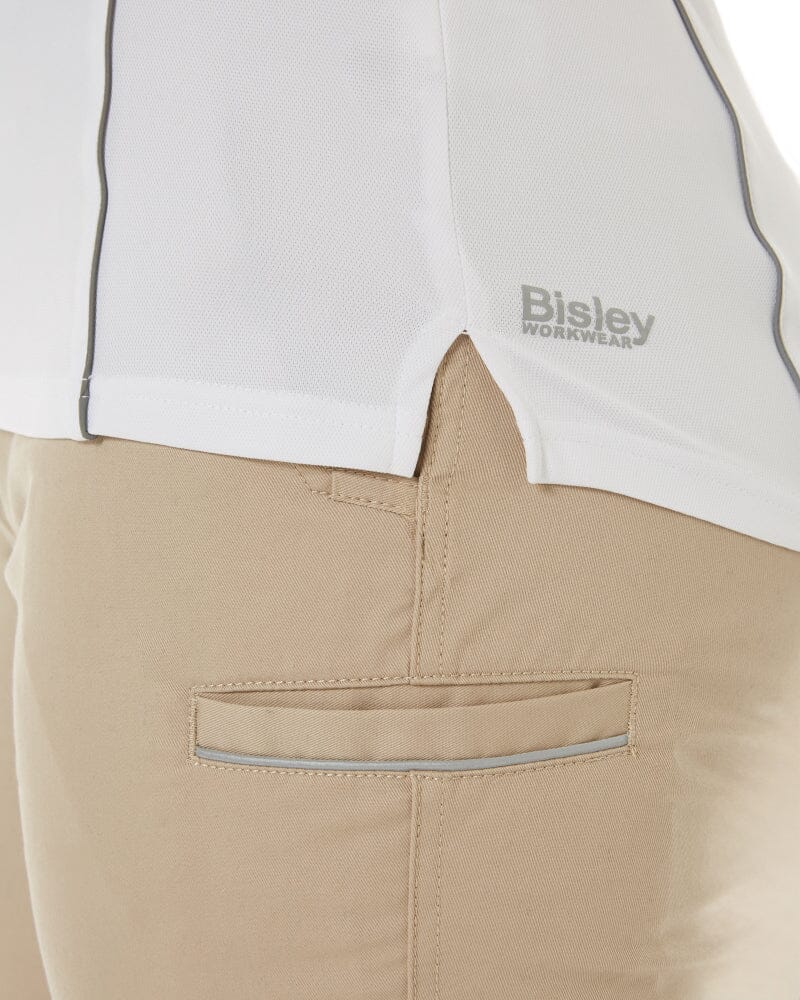 Womens Cool Mesh Polo Shirt With Reflective Piping - White