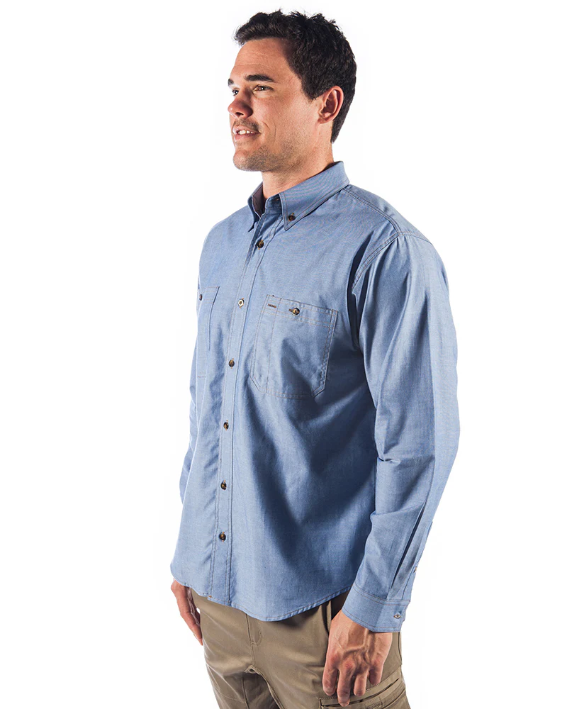 Cotton Chambray Shirt with Twin Pocket Long Sleeve - Chambray
