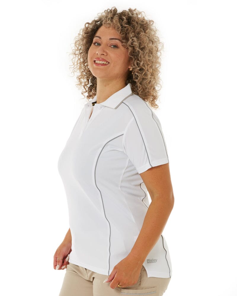 Womens Cool Mesh Polo Shirt With Reflective Piping - White
