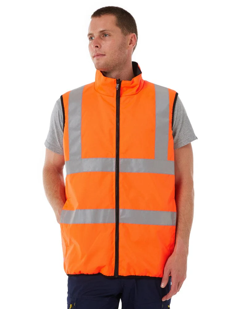 Taped Hi Vis Reversible Puffer Vest - Orange
