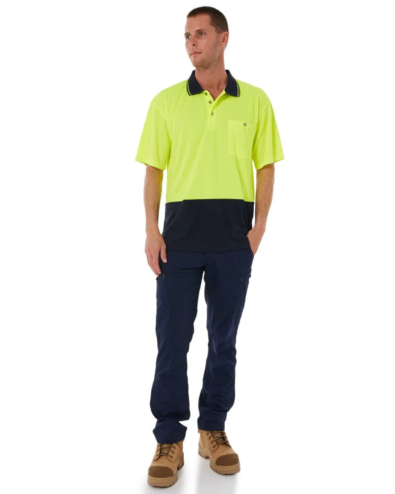 Hi Vis Basic Short Sleeve Polo - Yellow/Navy