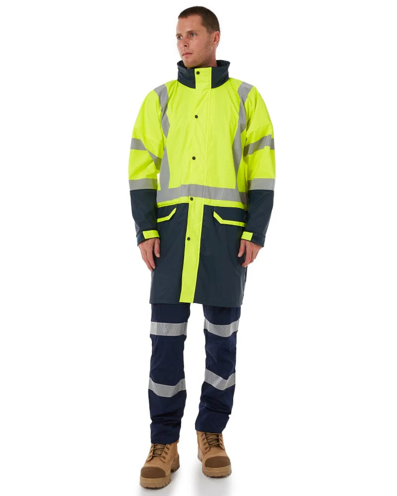 Taped Hi Vis Stretch PU Rain Coat - Yellow/Navy