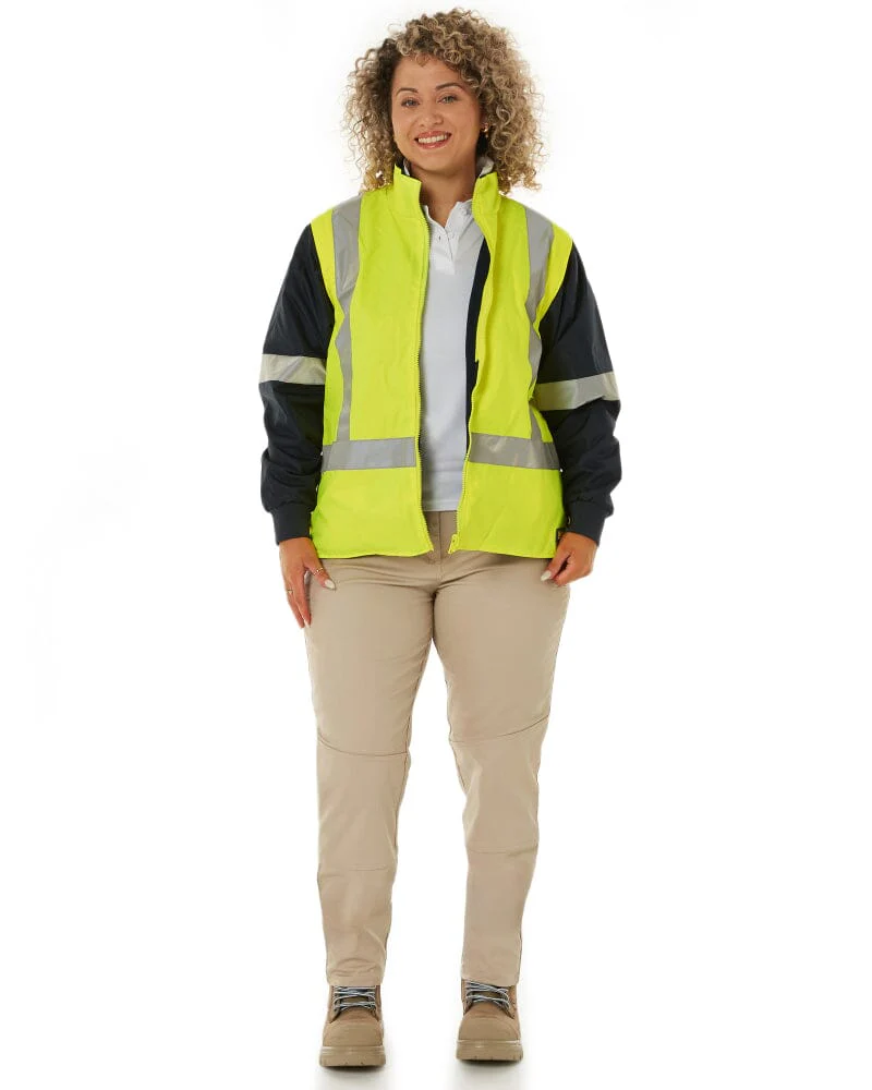 Womens Taped Hi Vis 5 In 1 Rain Jacket - Yellow/Navy