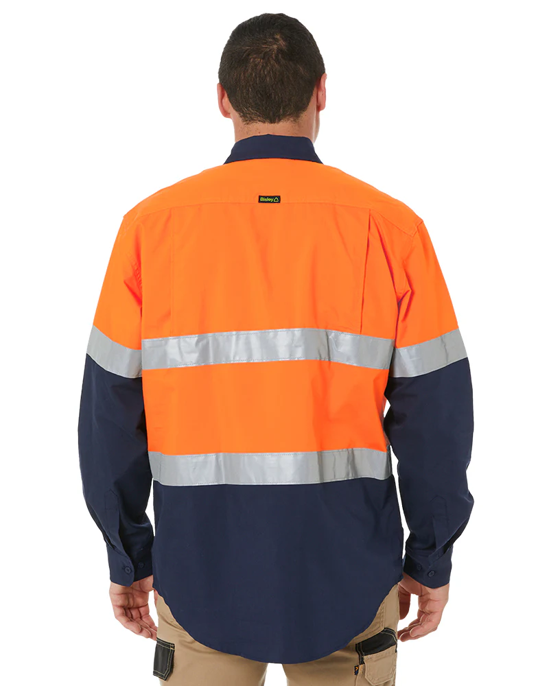 Hi Vis Recycled LS Drill Shirt - Orange/Navy