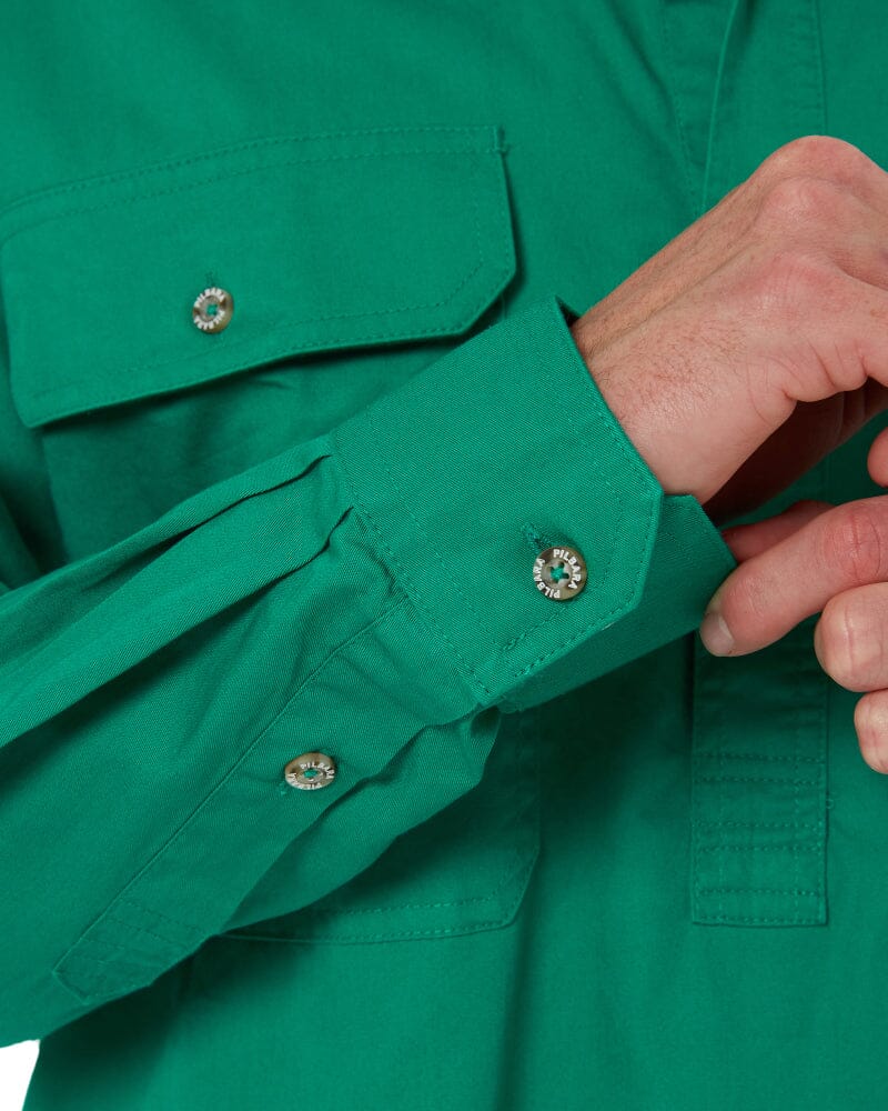 Closed Front Cotton Twill Shirt LS - Kelly Green