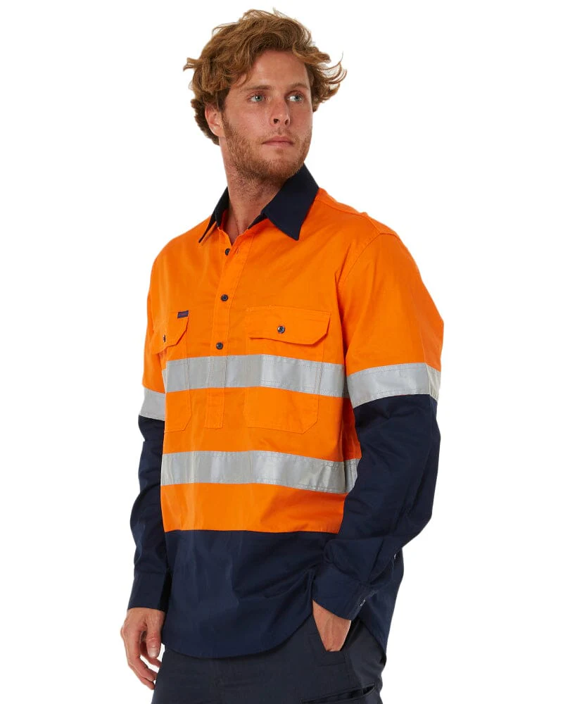 50mm Taped Vented Closed Front Lightweight LS Shirt - Orange/Navy