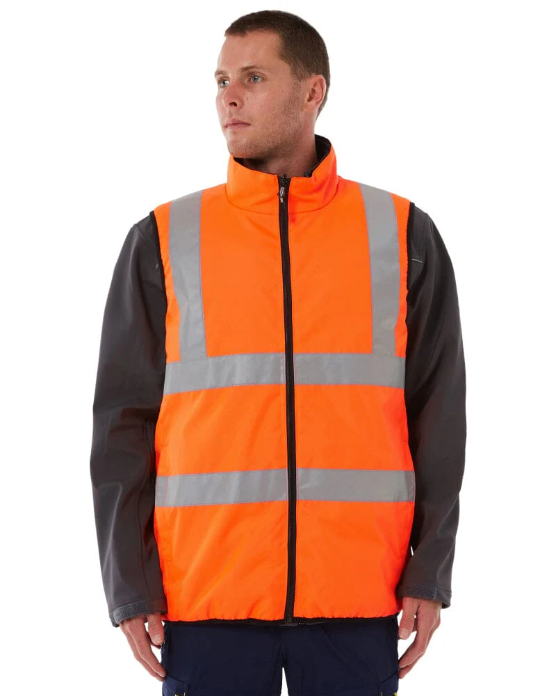Taped Hi Vis Reversible Puffer Vest - Orange