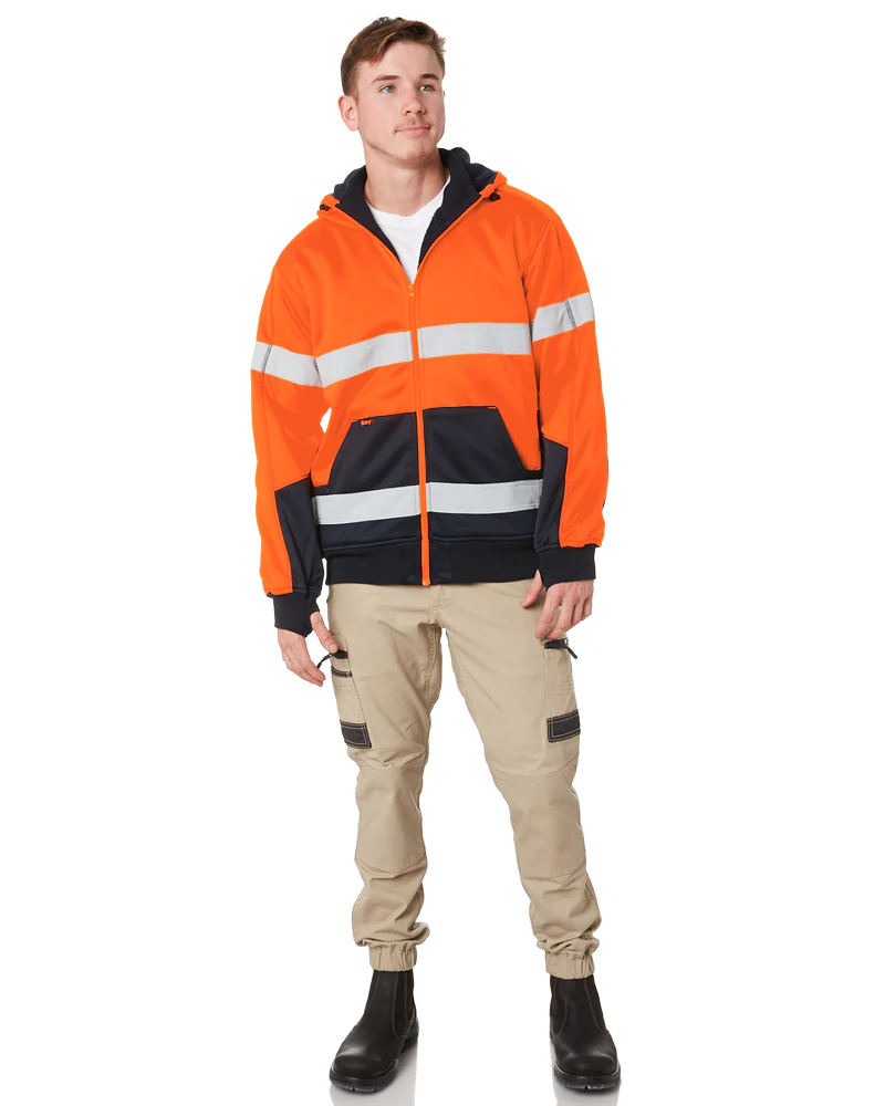 Hi Vis Fleece Hoodie With Sherpa Lining - Orange/Navy