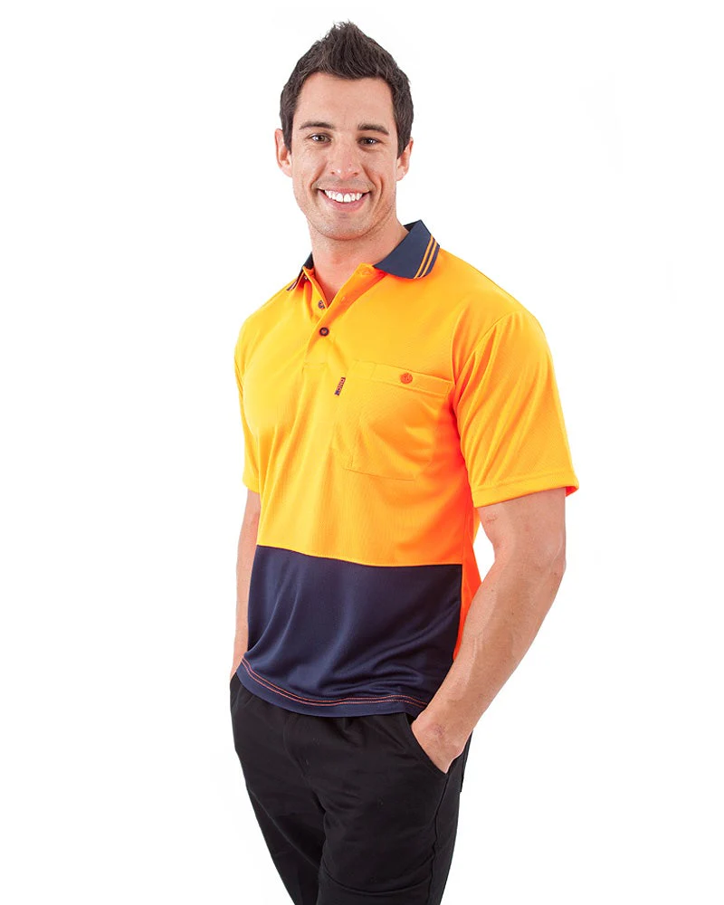 Hi Vis Cool Breathe Polo Shirt SS - Orange/Navy