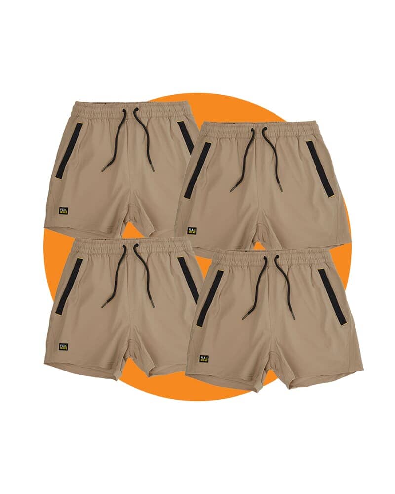 Tradies Flex And Move 4-Way Stretch Elastic Short 4 Value Pack - Stone