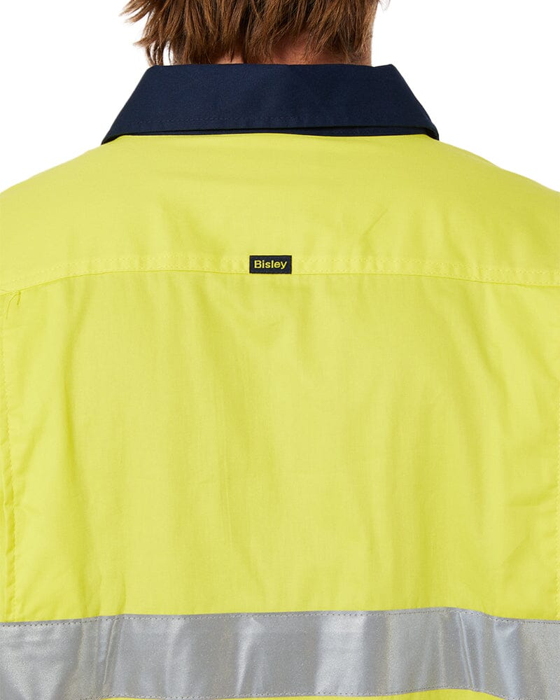 Taped Hi Vis Closed Front Lightweight LS Shirt - Yellow/Navy