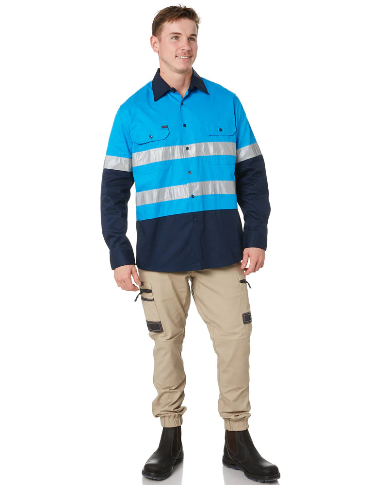 Vented Open Front LW LS Shirt Taped - Blue/Navy