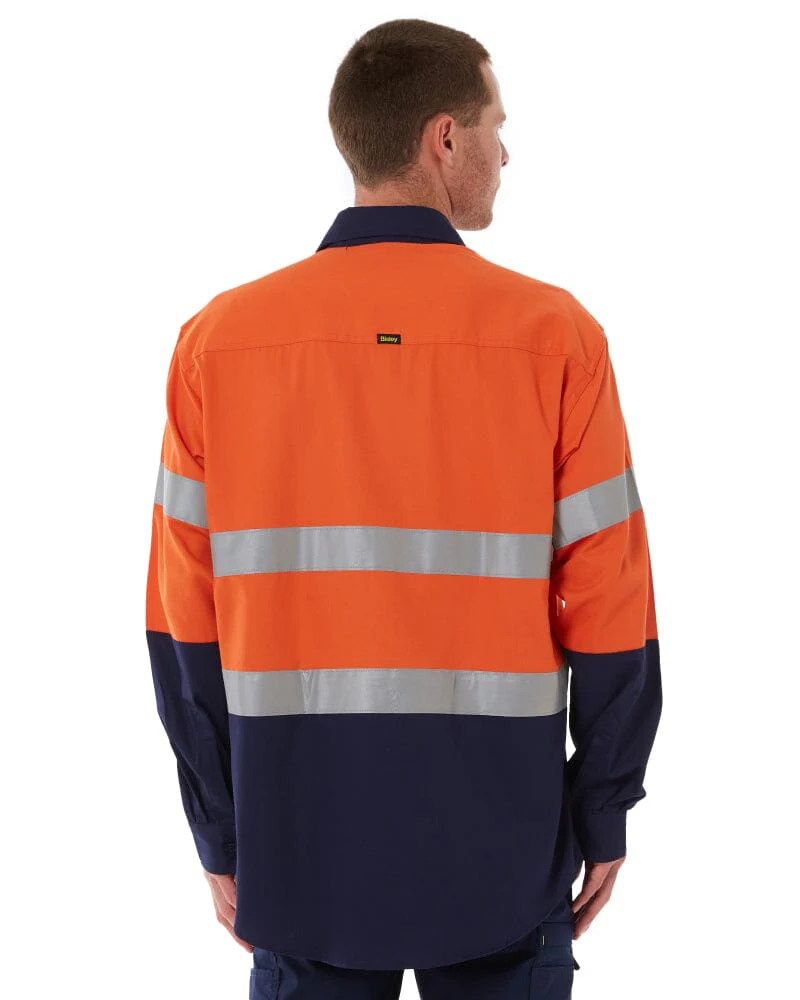 Taped Hi Vis Closed Front LS Drill Shirt * - Orange/Navy