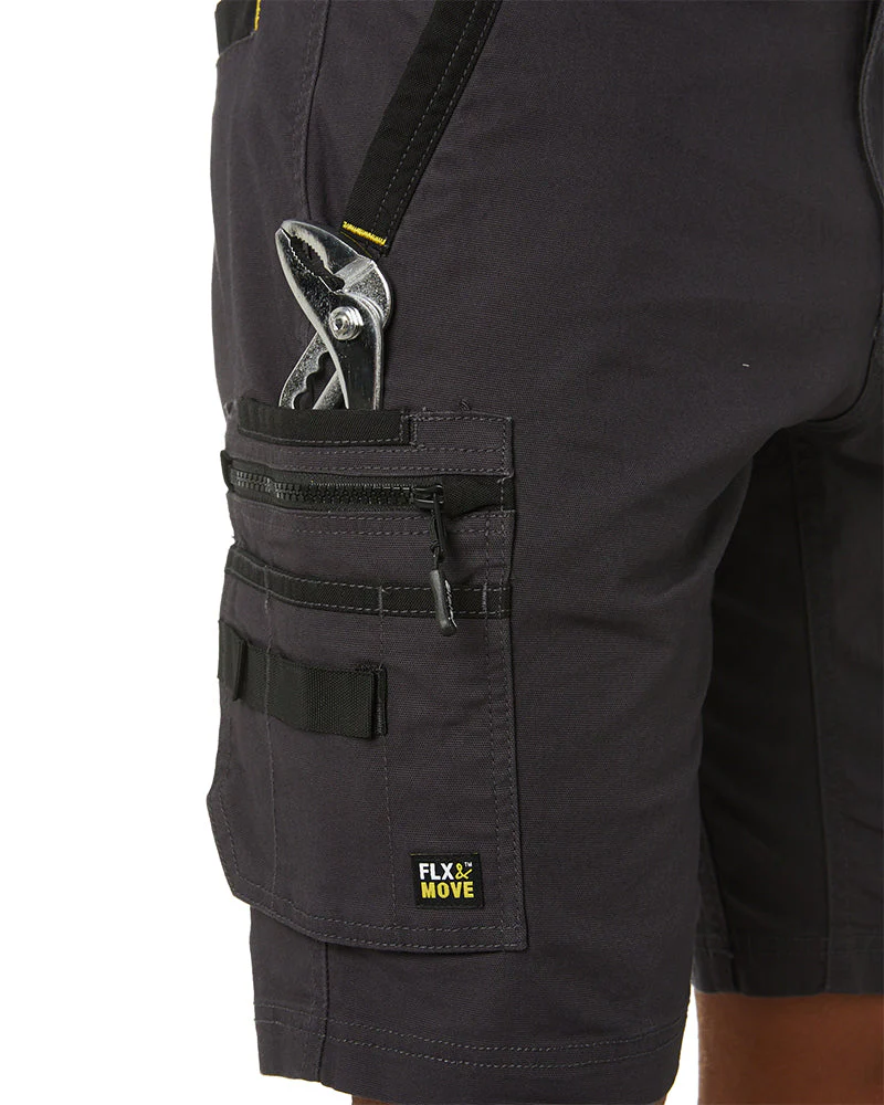 Flex and Move Stretch Canvas Utility Zip Cargo Short - Charcoal