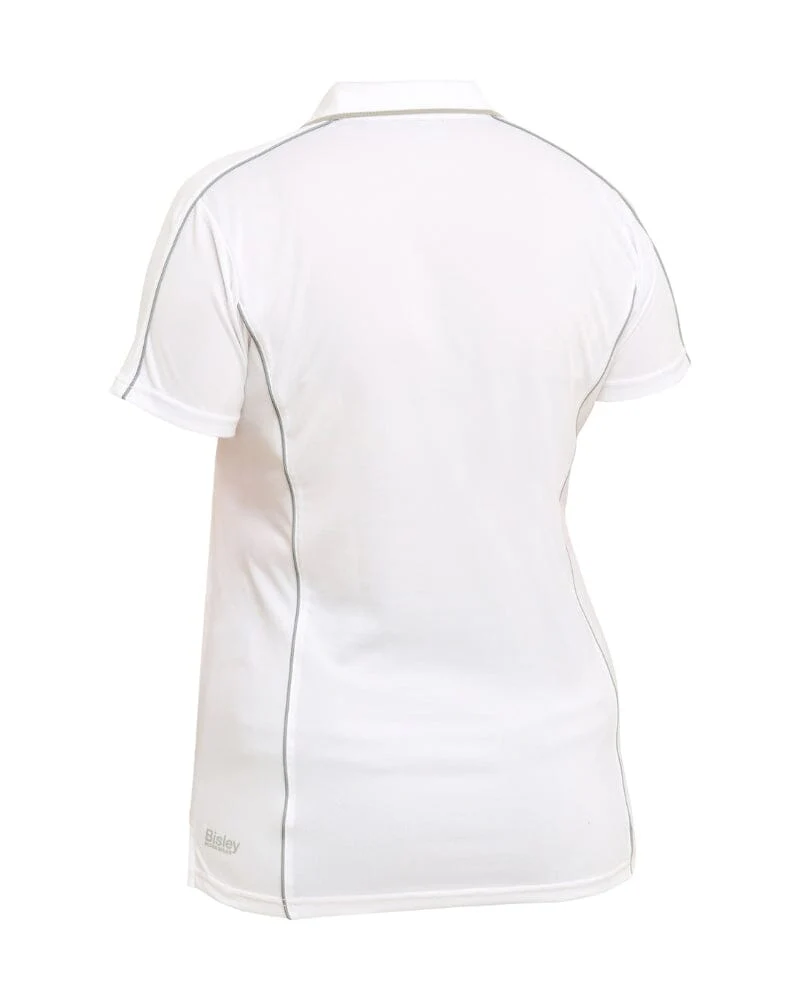 Womens Cool Mesh Polo Shirt With Reflective Piping - White