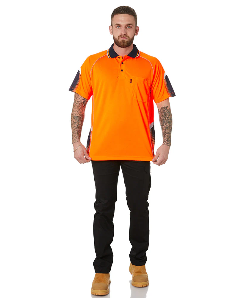 Hi-Vis Galaxy Sublimated Polo - Orange/Navy
