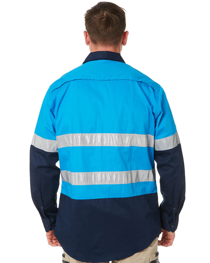 Vented Open Front LW LS Shirt Taped - Blue/Navy
