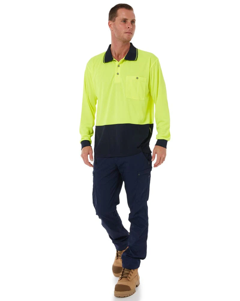Hi Vis Basic Long Sleeve Polo - Yellow/Navy