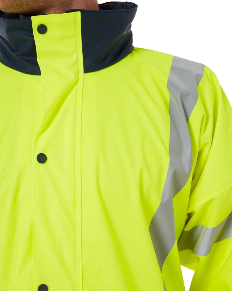 Taped Hi Vis Stretch PU Rain Coat - Yellow/Navy