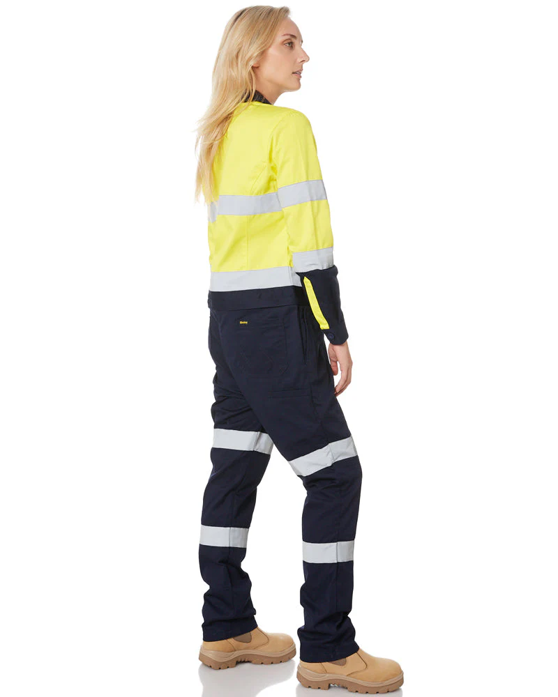 Womens Taped Hi Vis Cotton Drill Coverall * - Yellow/Navy