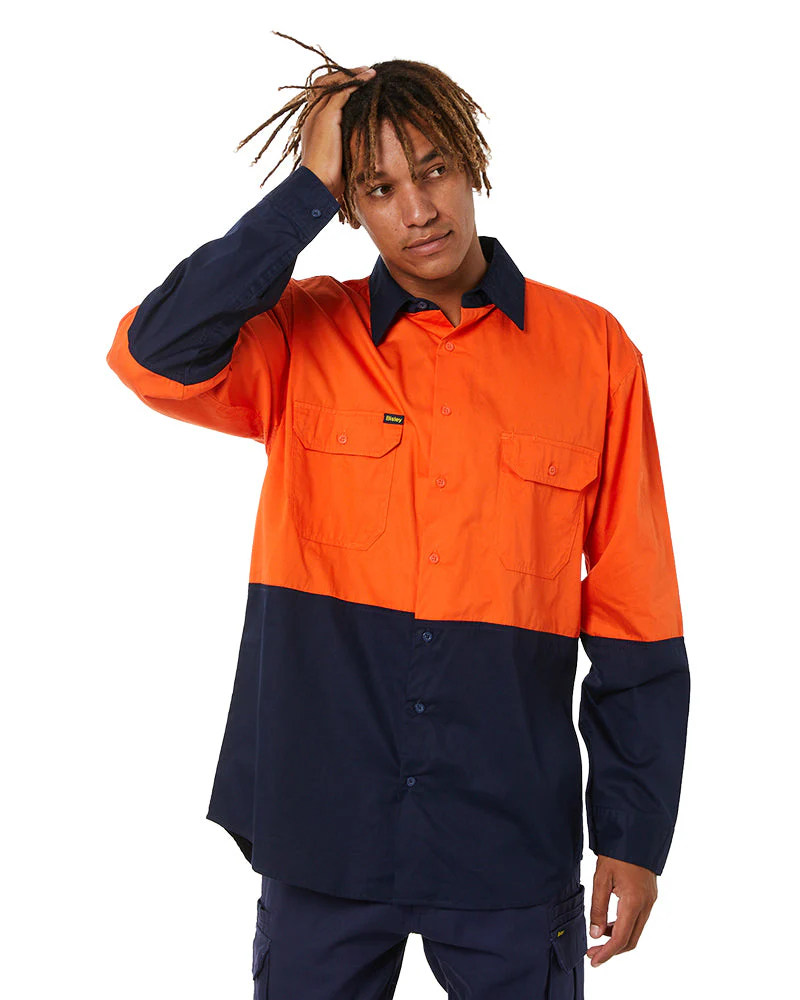Cool Lightweight Drill Shirt LS - Orange/Navy