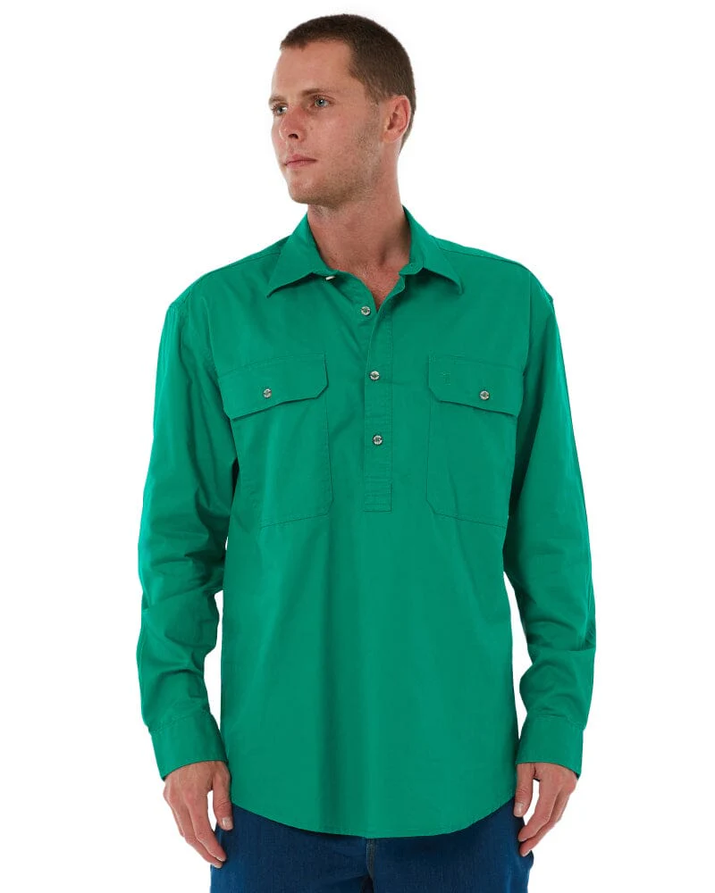 Closed Front Cotton Twill Shirt LS - Kelly Green