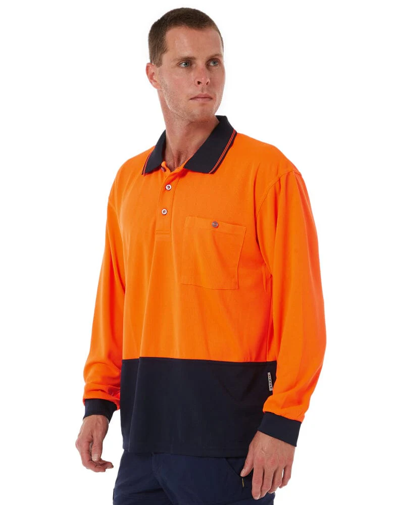 Hi Vis Basic Long Sleeve Polo - Orange/Navy