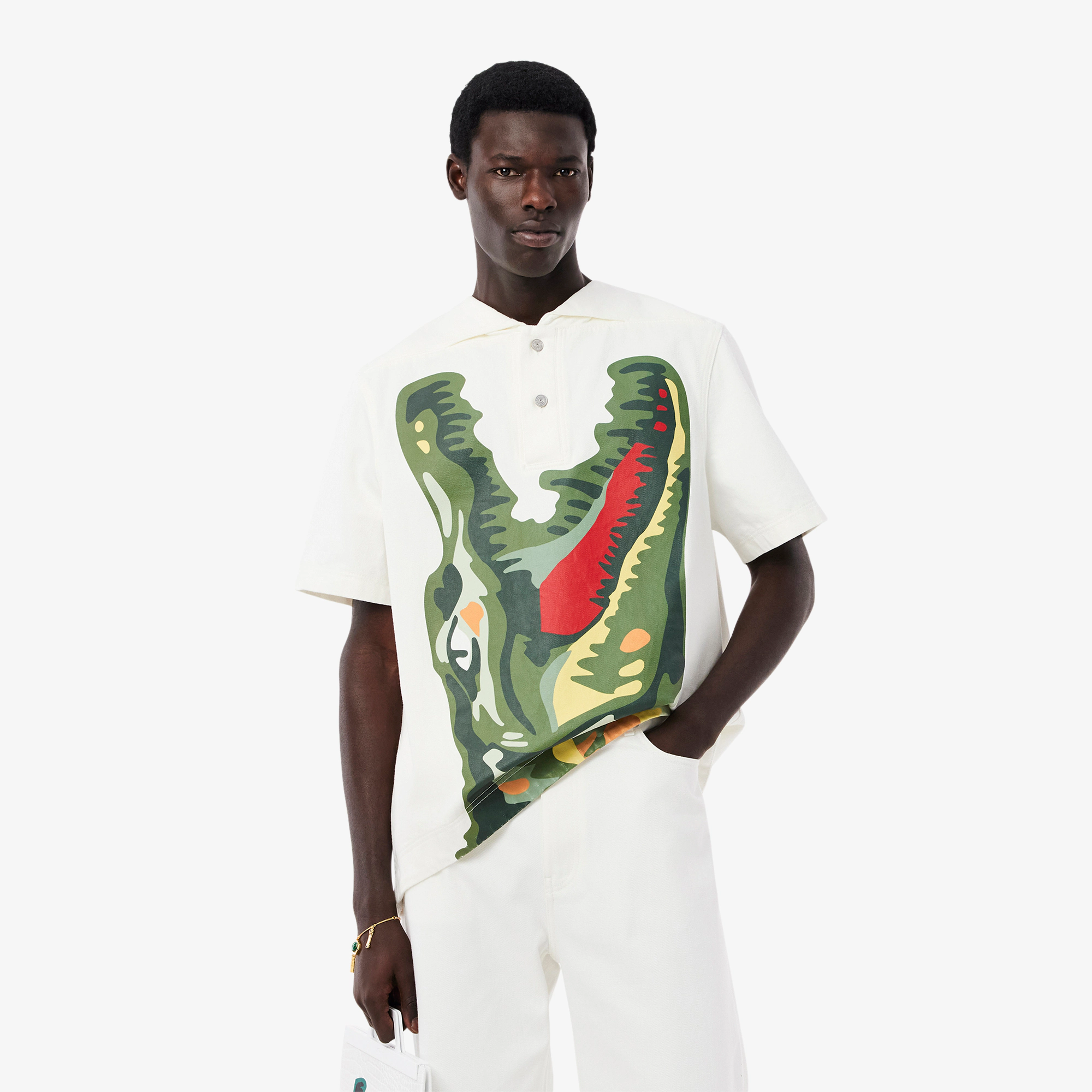 Men's Runway Print Oversized Denim Polo