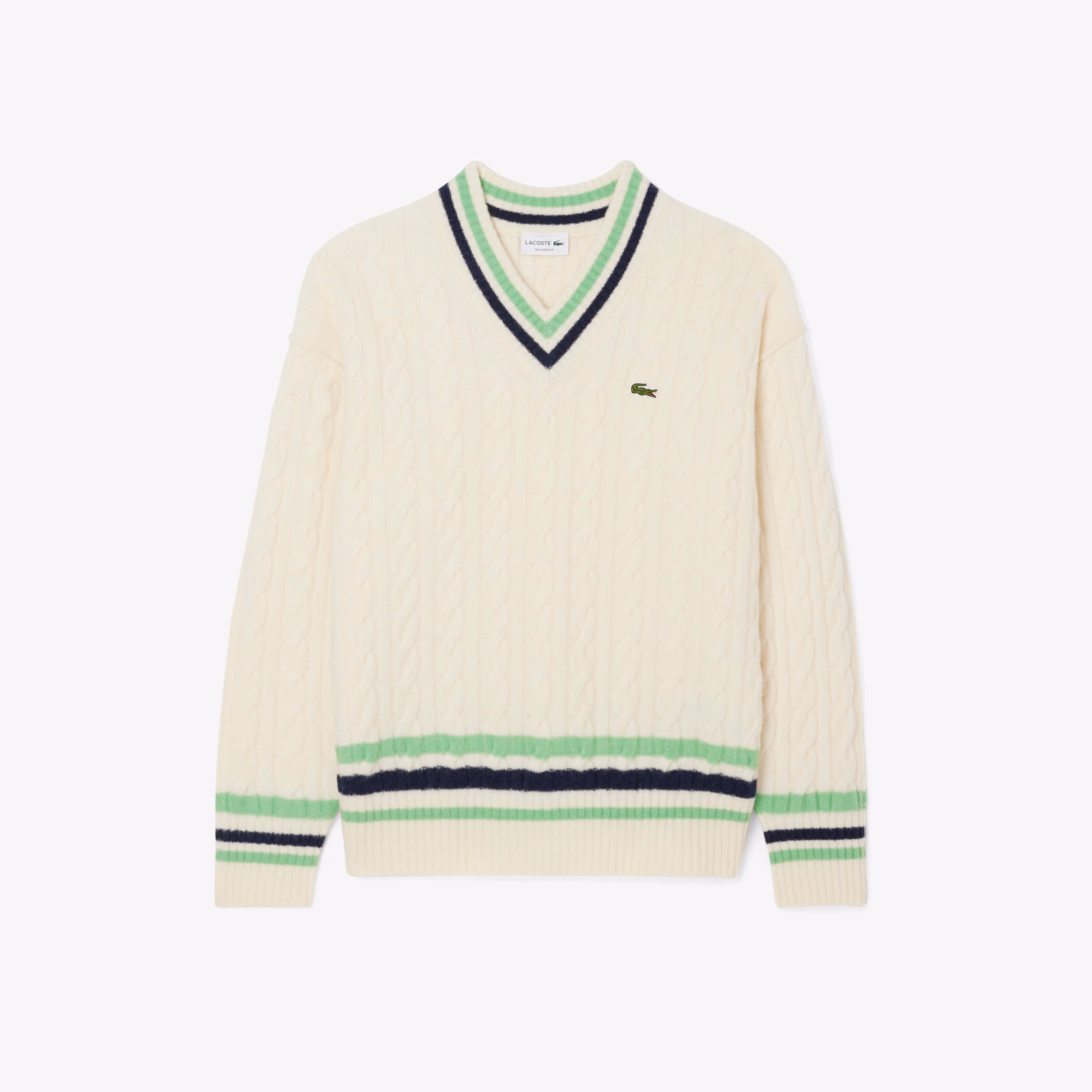 Men's V-Neck Cable Knit Wool Sweater