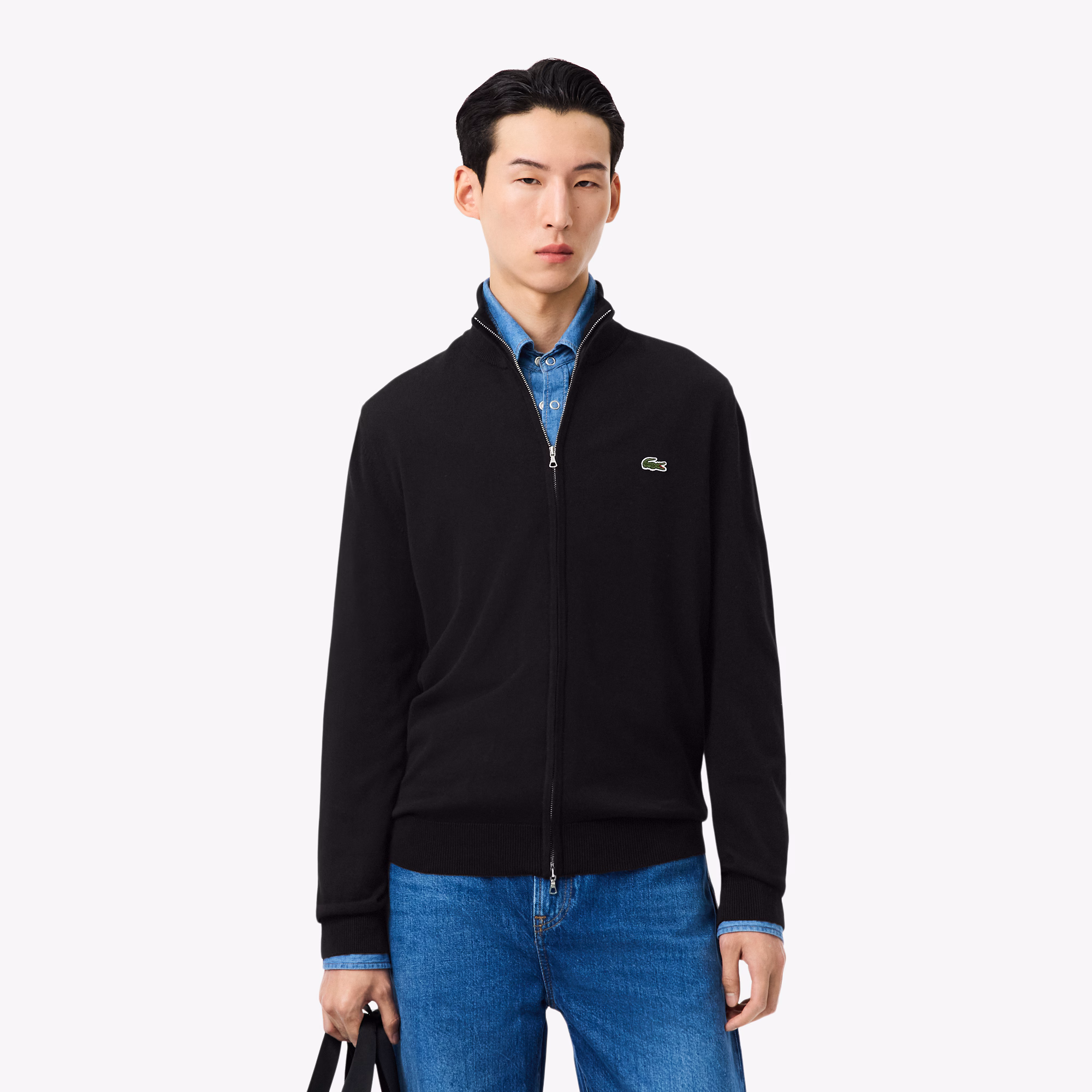 Men's Zip-Up High-Neck Cotton Sweater