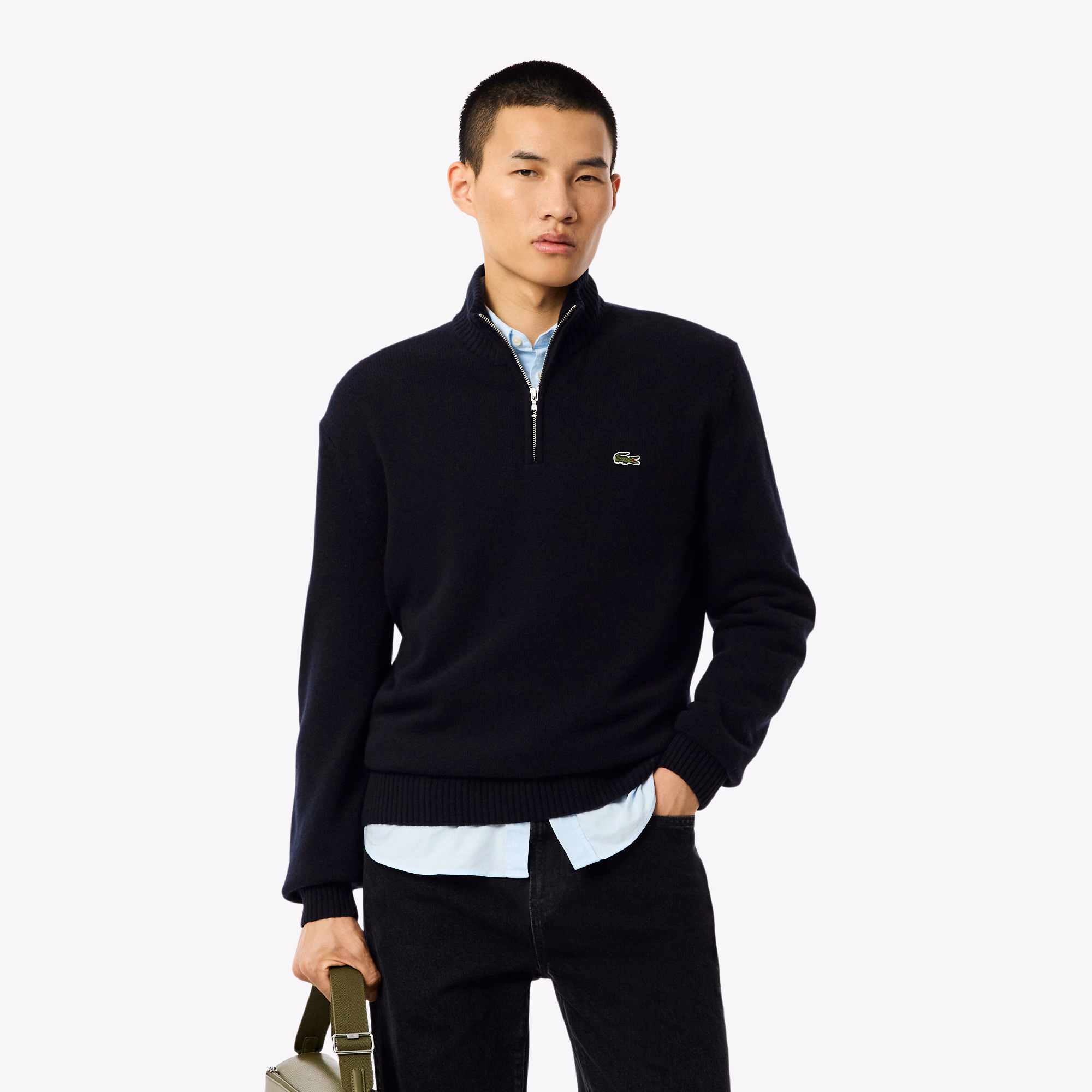 Men's Zip-Up High-Neck Wool Sweater