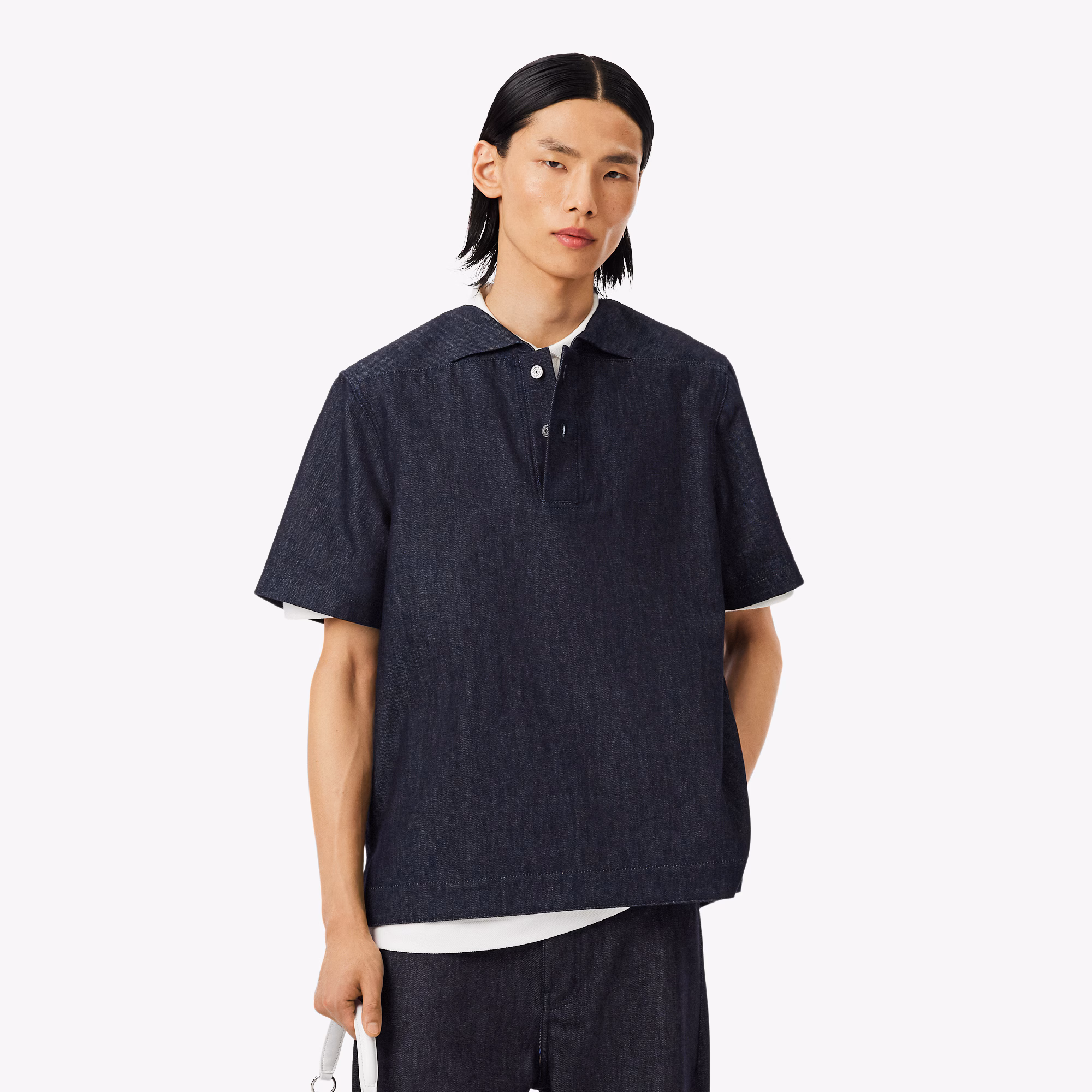Runway Loose Fit Denim Polo Shirt