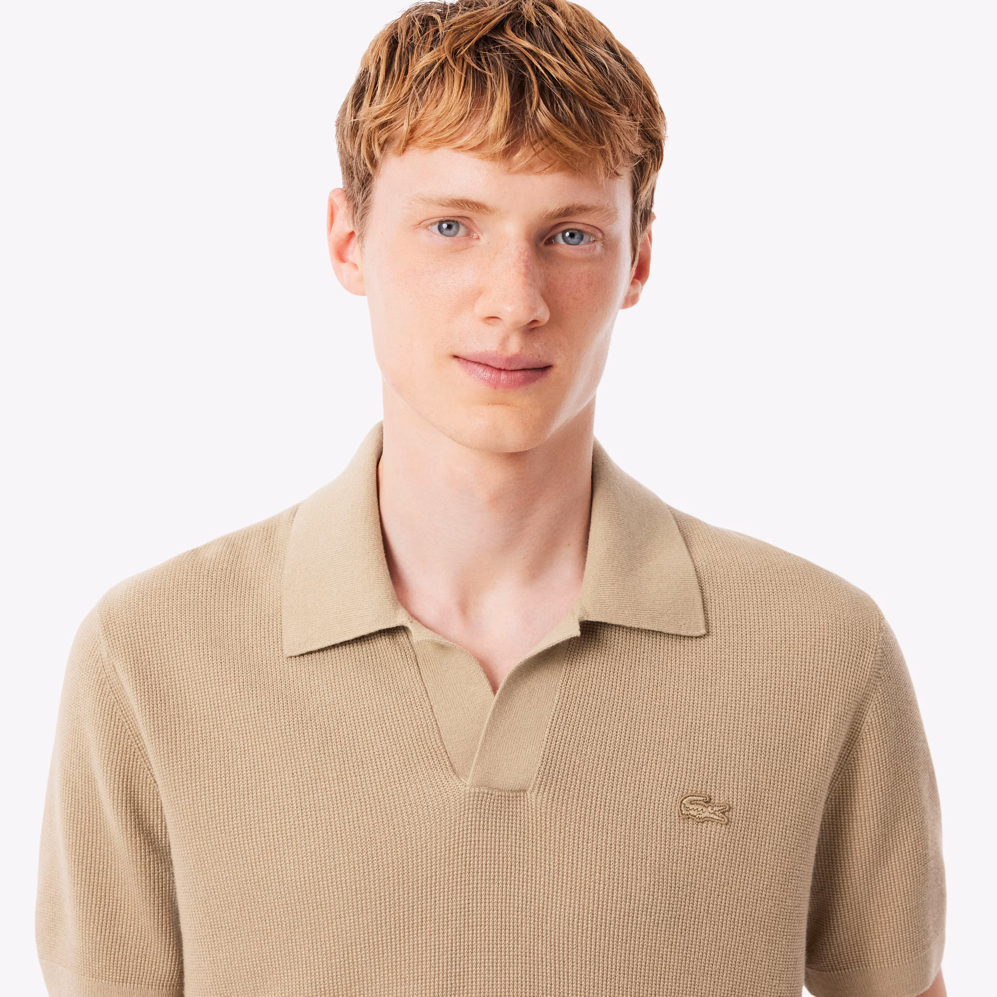 Men's Cotton Blend Open Polo Collar Sweater