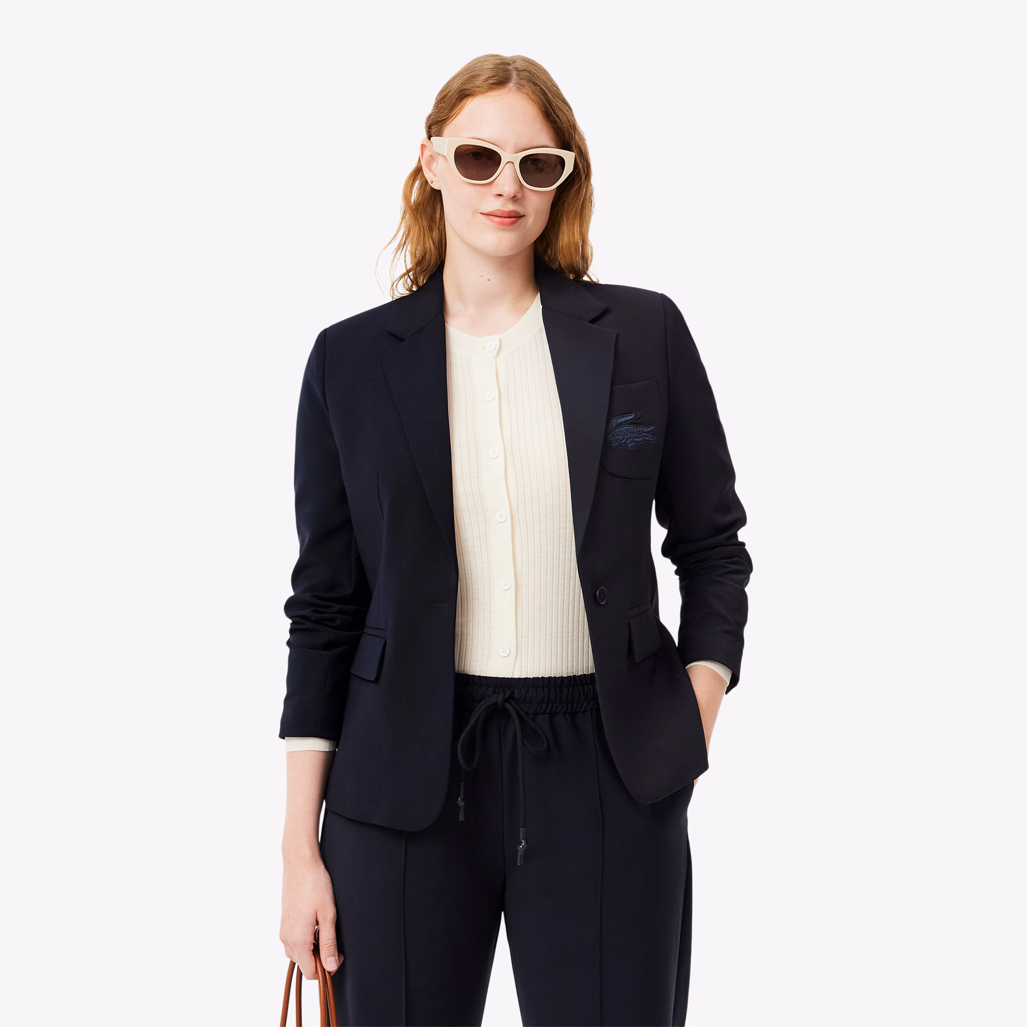 Women's Embroidered Logo Slim Fit Wool Blazer