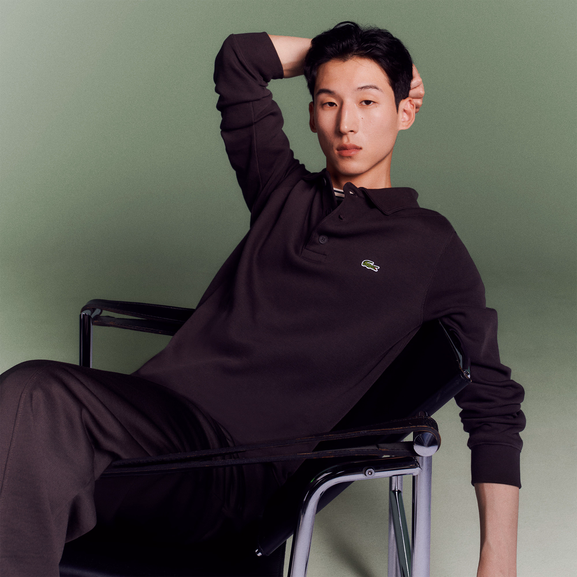 Men's Ribbed Cotton Polo Collar Sweatshirt