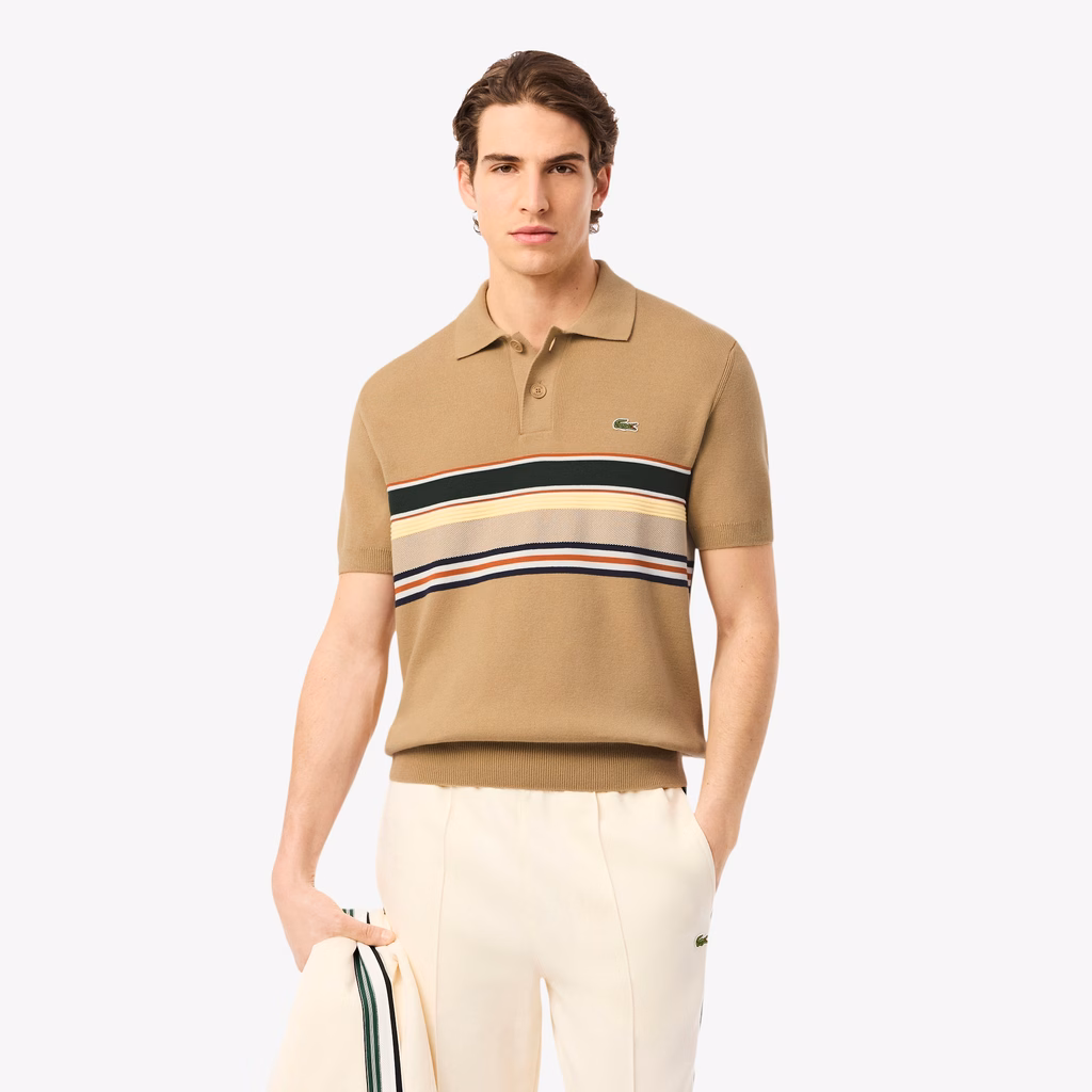 Men's Made In France Striped Polo Collar Sweater