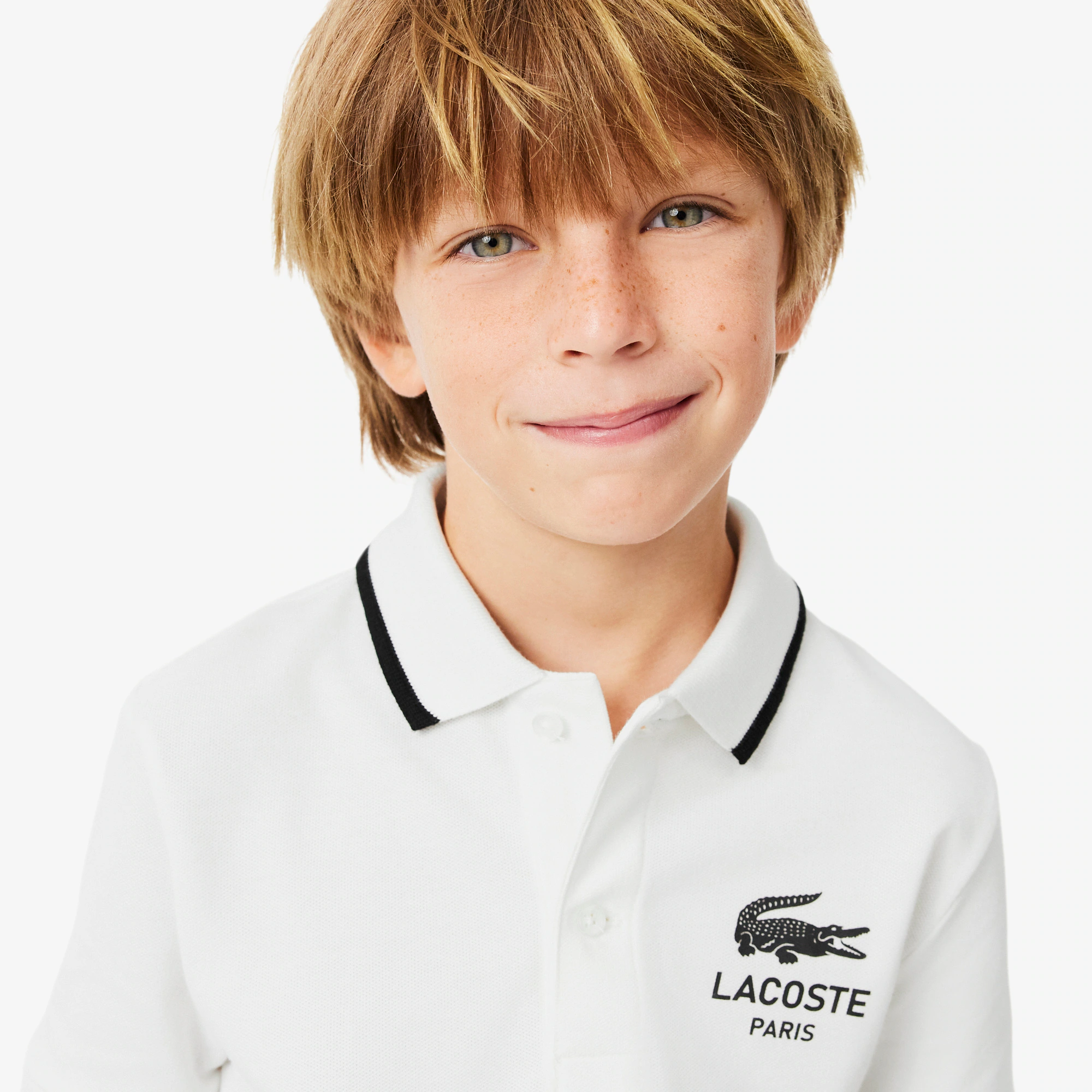 Boys' Stripe Collar Petit Piqué Polo