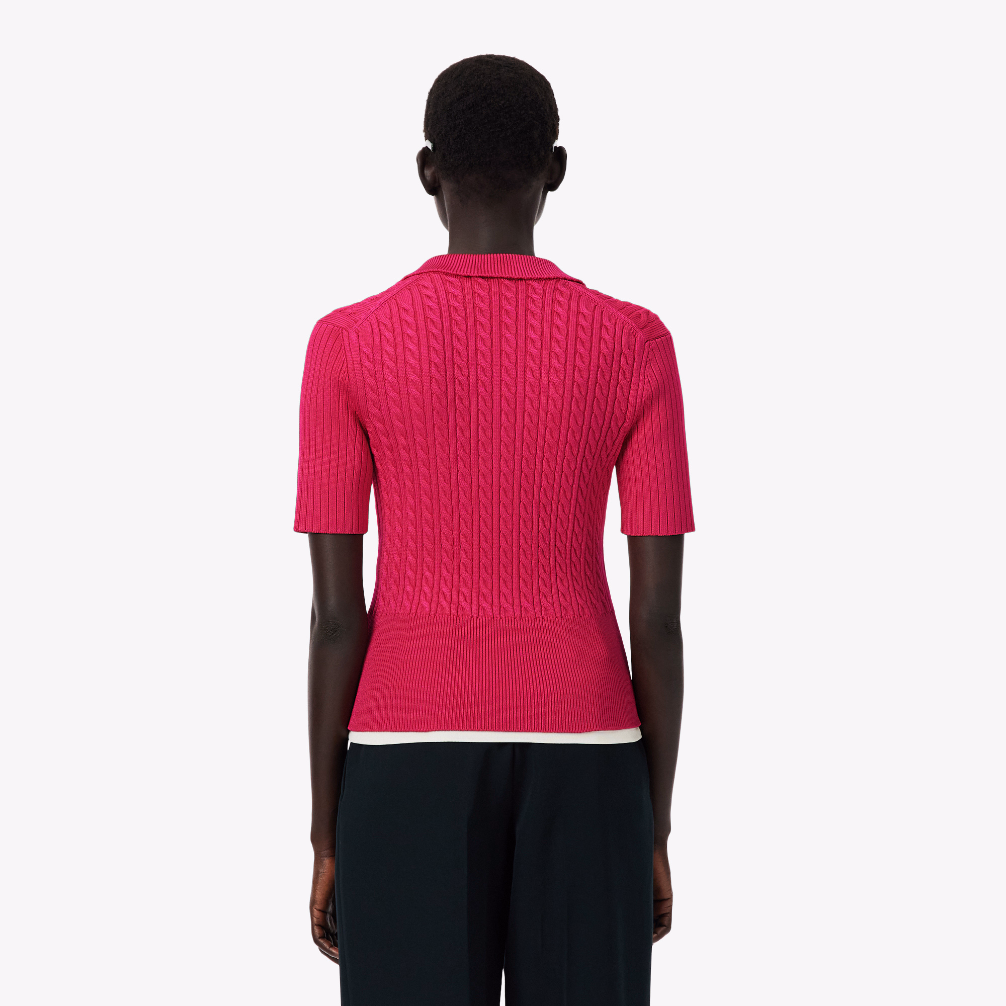 Runway Cable Knit Polo Collar Sweater