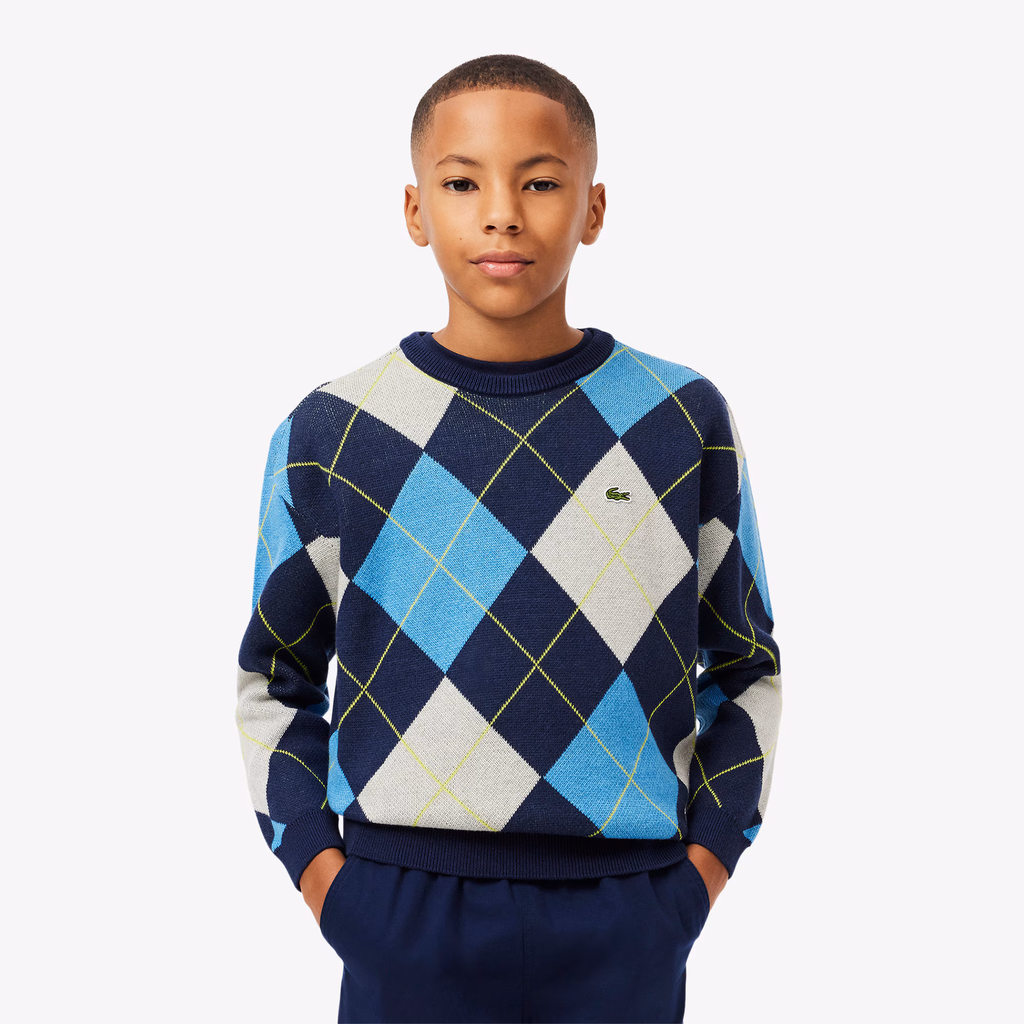 Kids' Cotton and Wool Argyle Sweater