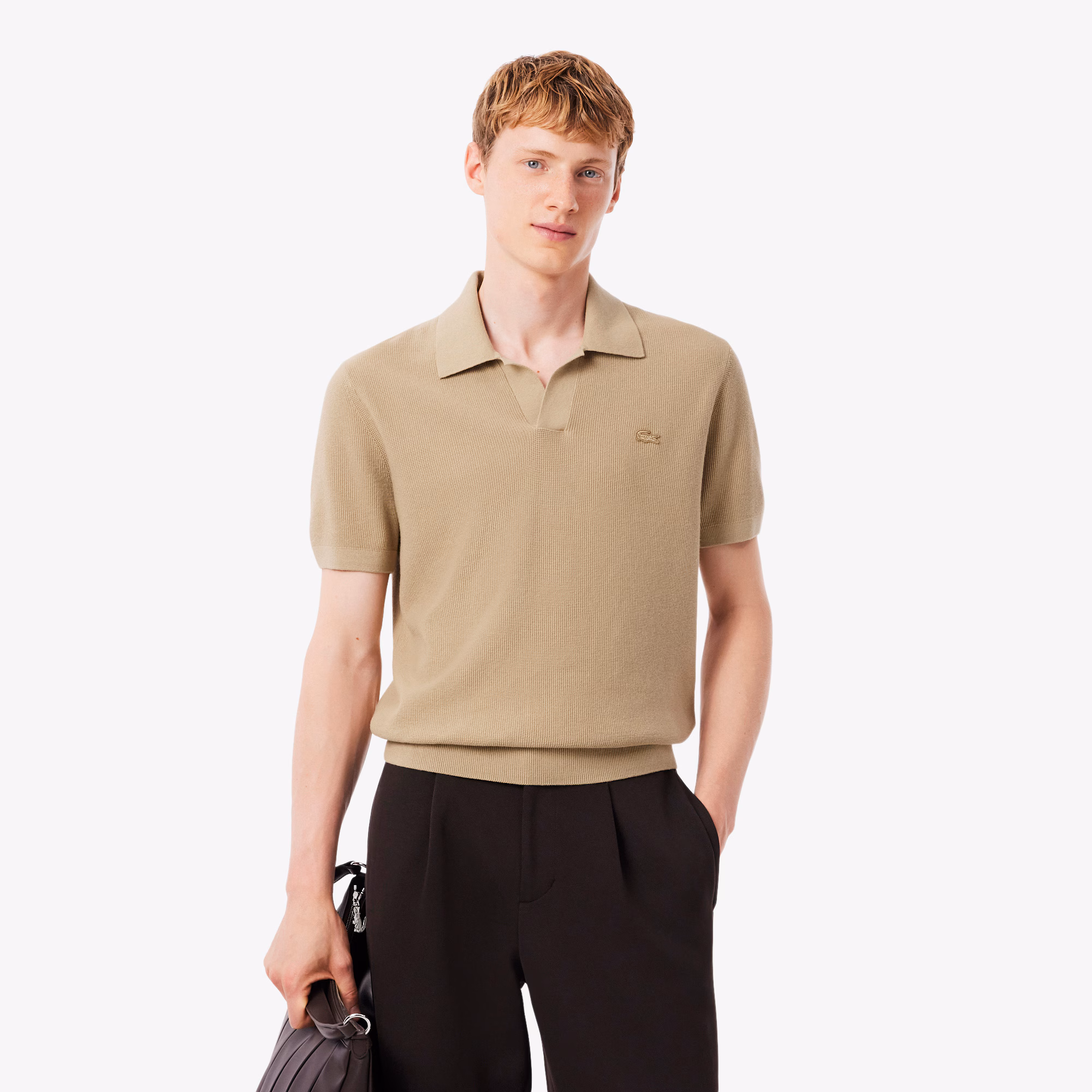 Men's Cotton Blend Open Polo Collar Sweater