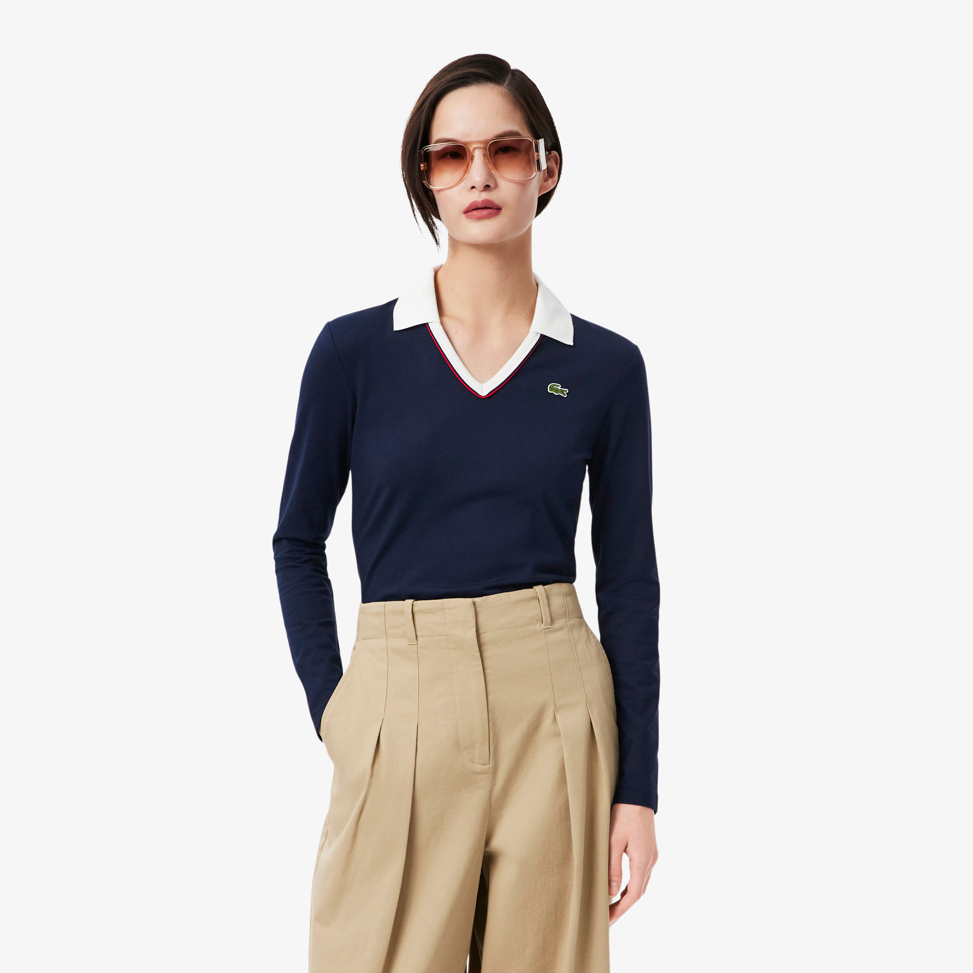 Women's Slim Fit Trim Detail Long Sleeve Polo