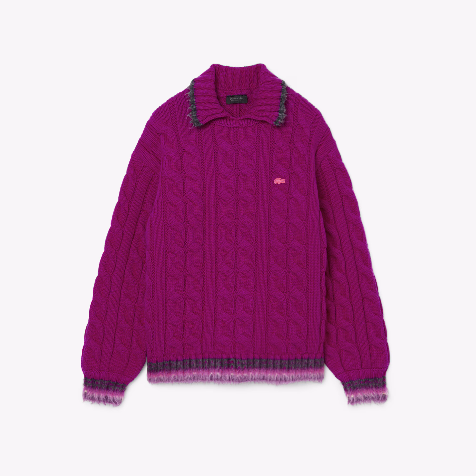 Runway Wool Polo Collar Cable Knit Sweater