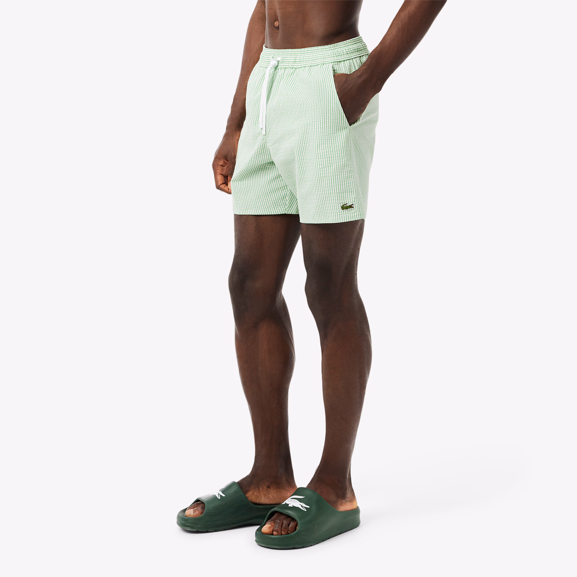 Men's Mid Length Striped Textured Swim Trunks