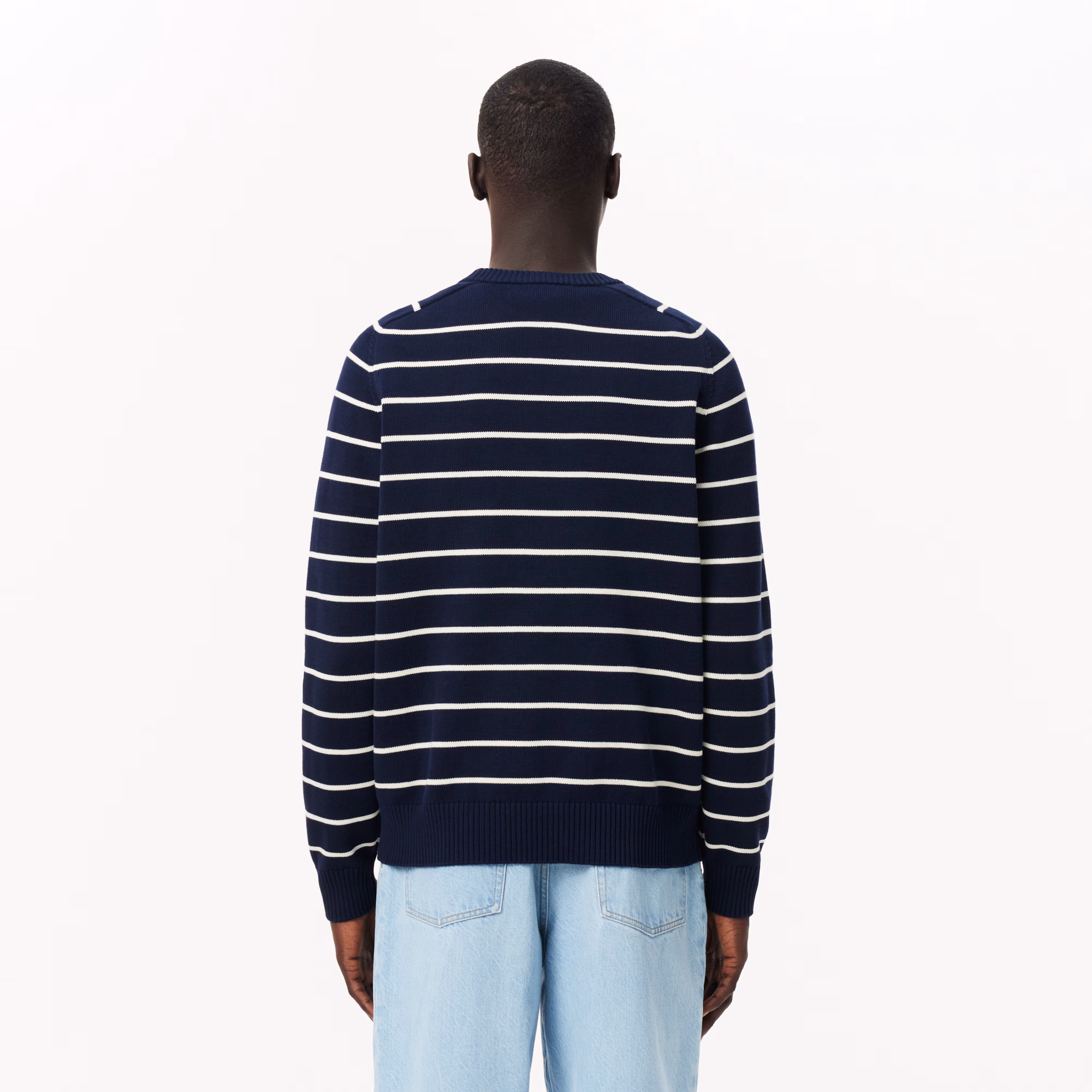 Men's Striped 3D Knit Cotton Crew Neck Sweater