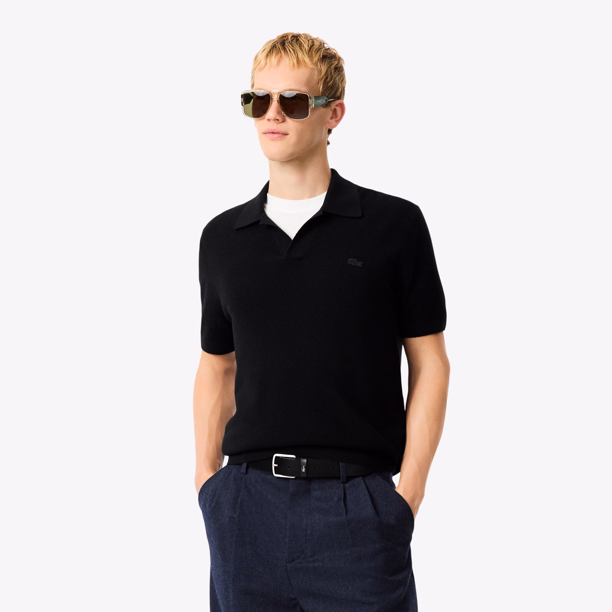 Men's Cotton Blend Open Polo Collar Sweater
