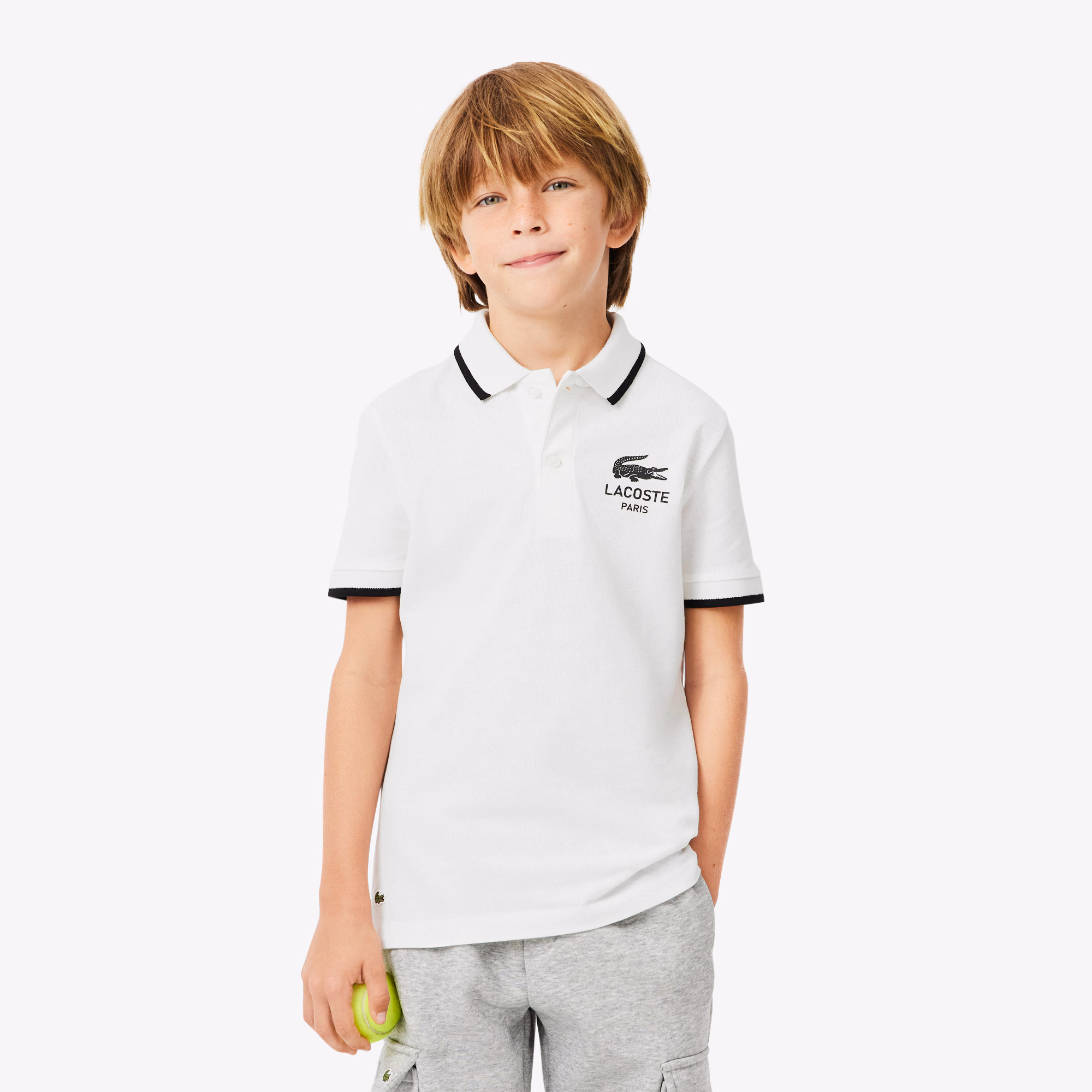 Boys' Stripe Collar Petit Piqué Polo
